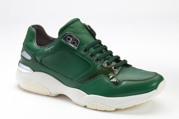 Lisbona lace-up sneaker in moss green; Courtesy of Salvatore Ferragamo