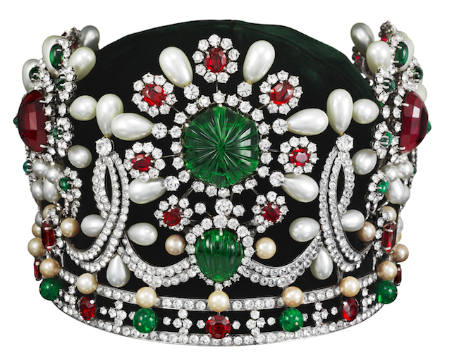 A replica crown of Her Imperial Highness Farah Pahlavi of Iran, which is said to weigh at an approximate 2 kilograms