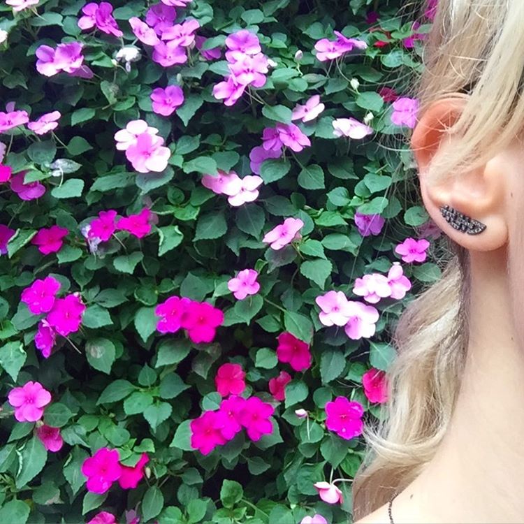 Pudong, Shanghai?Walls of Flowers and Black Rhodium Plated Happiness Earrings with Champagne Diamonds