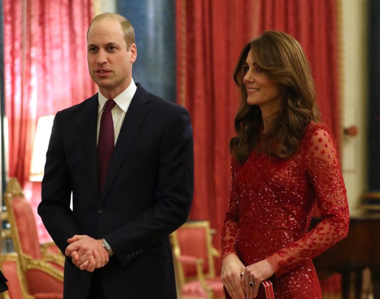 Kate Middleton Stuns in a Glittering Red Dress at Buckingham Palace Reception